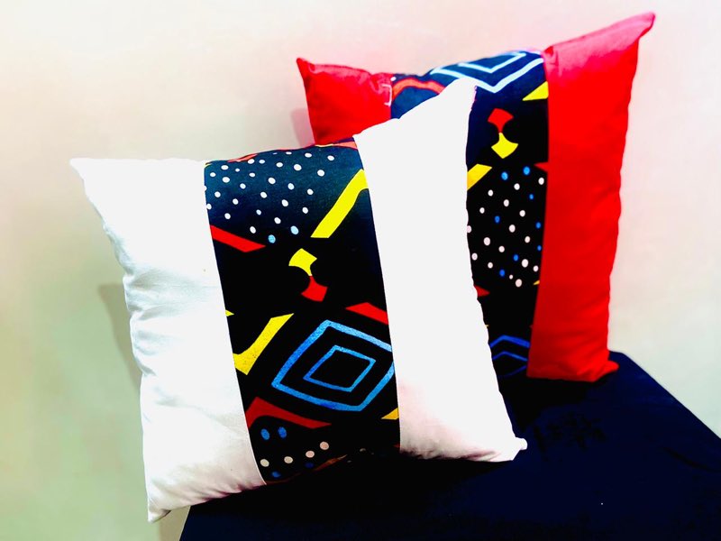 Coussins déco bogolan rouge & blanc — MPAT Couture